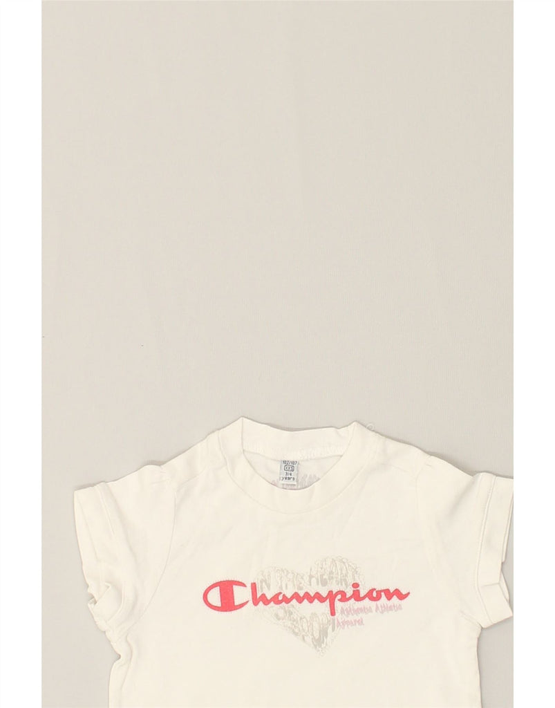 CHAMPION Girls Graphic T-Shirt Top 3-4 Years 2XS White Cotton | Vintage Champion | Thrift | Second-Hand Champion | Used Clothing | Messina Hembry 