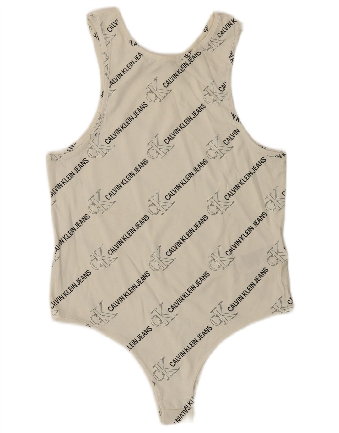 CALVIN KLEIN JEANS Womens Graphic Sleeveless Bodysuit UK 14 Large White