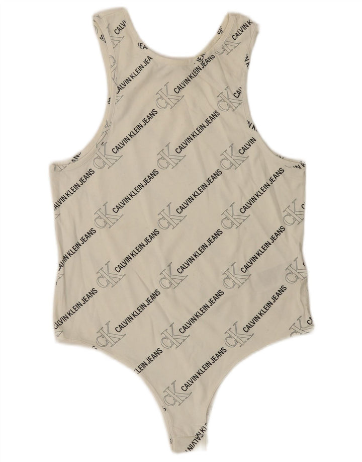 CALVIN KLEIN JEANS Womens Graphic Sleeveless Bodysuit UK 14 Large White