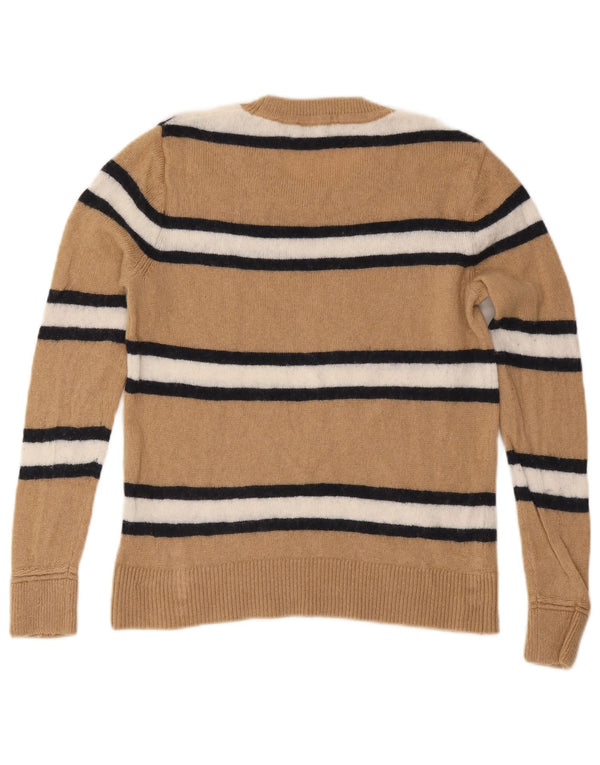 TOMMY HILFIGER Womens Crew Neck Jumper Sweater UK 12 Medium Beige Striped