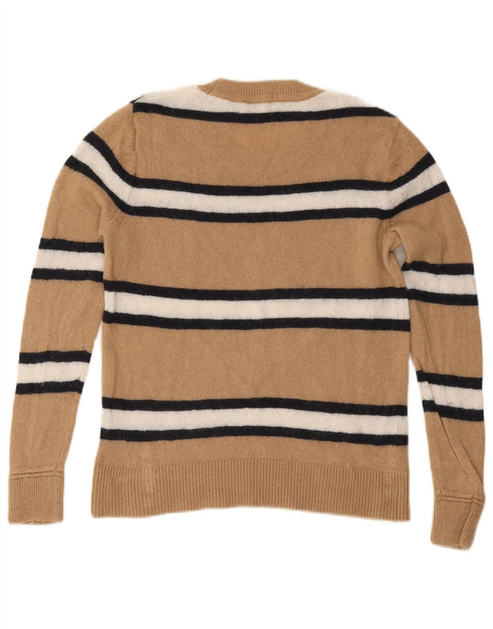 TOMMY HILFIGER Womens Crew Neck Jumper Sweater UK 12 Medium Beige Striped