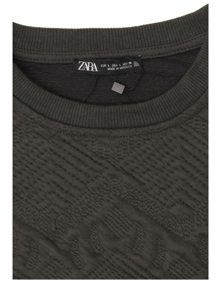 Zara Womens Crop Sweater UK 14 Large Grey Geometric Polyester