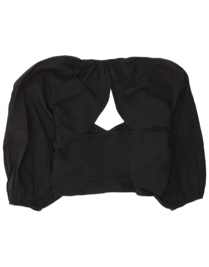 Zara Womens Crop Blouse Top UK 14 Large Black