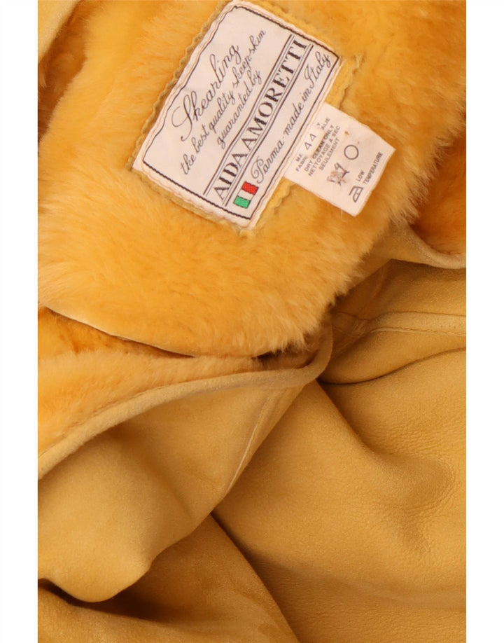 Vintage Womens Double Breasted Oversized Shearling Coat IT 44 Medium Yellow