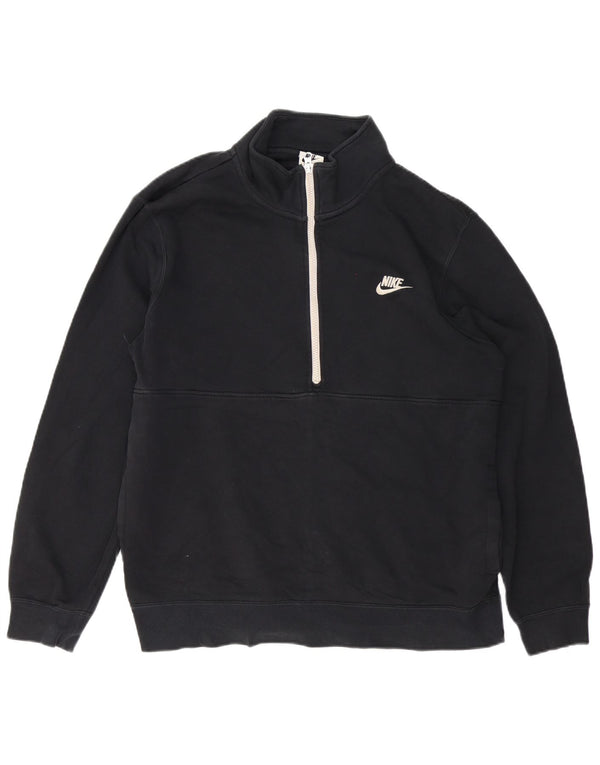 Nike Mens Zip Neck Sweatshirt Jumper Large Black Cotton