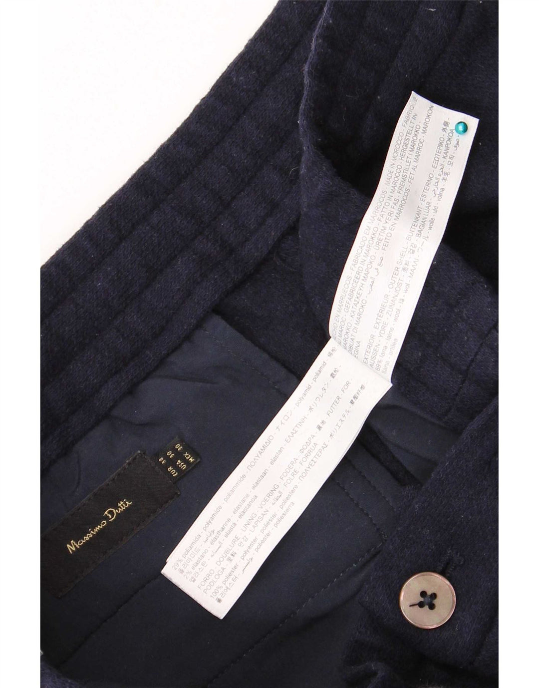 Massimo Dutti Mens Slim Cropped Trousers EU 38 Small W30 L25 Navy Blue Wool