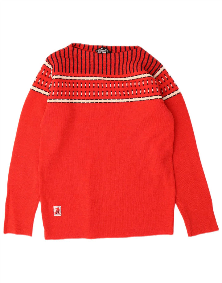 Vintage Womens Boat Neck Jumper Sweater UK 10 Small Red Geometric