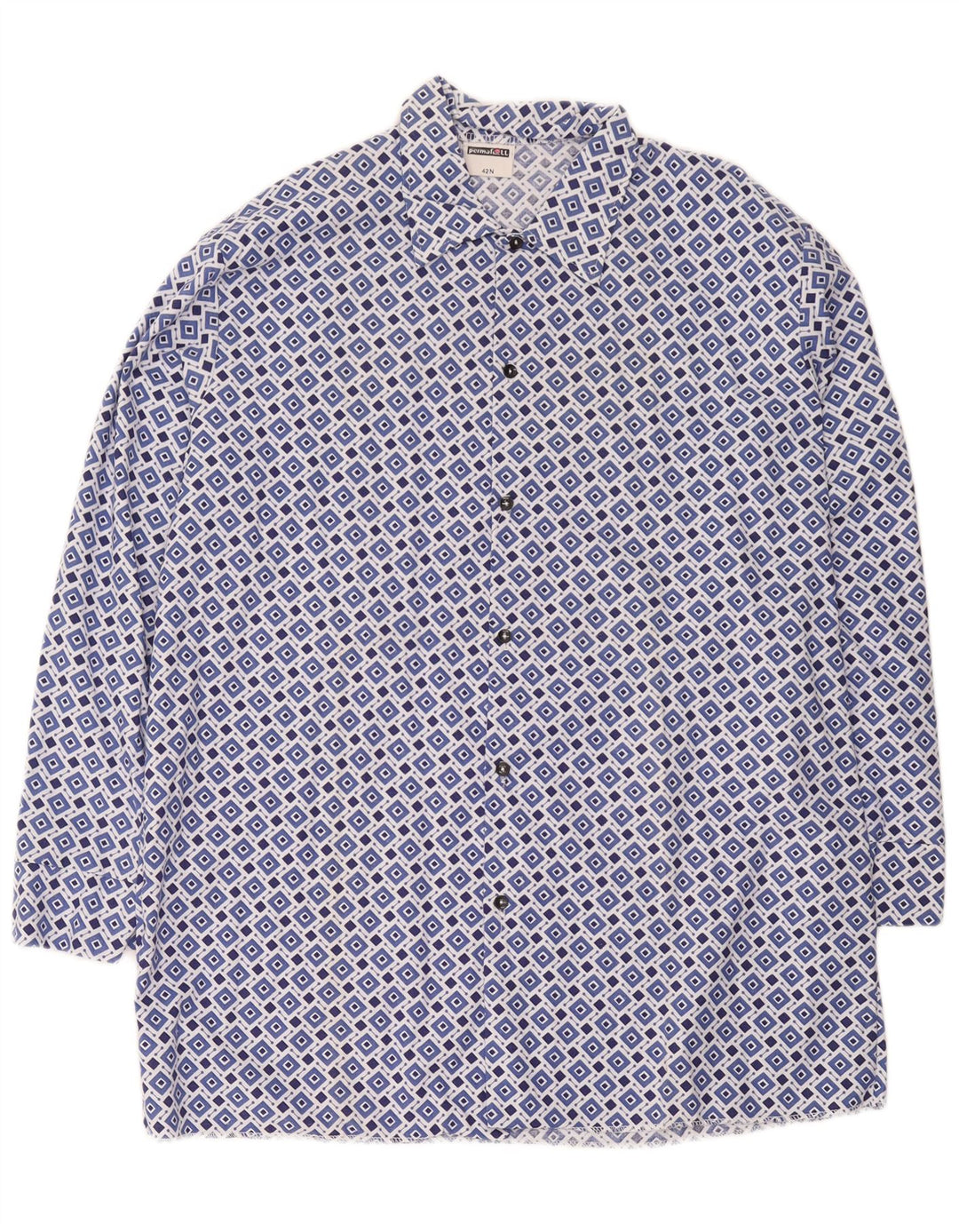 Vintage Mens Shirt Size 42 Large Blue Geometric