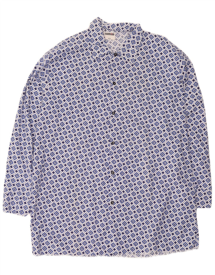 Vintage Mens Shirt Size 42 Large Blue Geometric