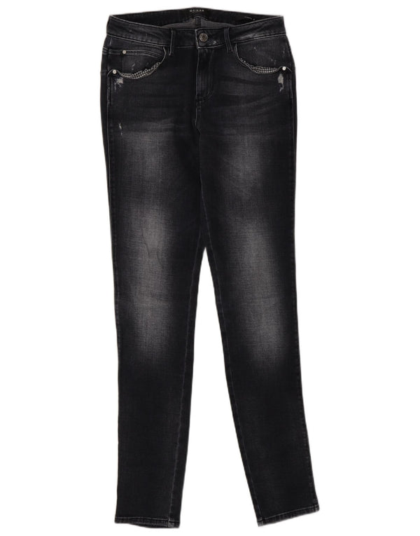 Guess Womens Curve Distressed Skinny Jeans W28 L30 Black Cotton