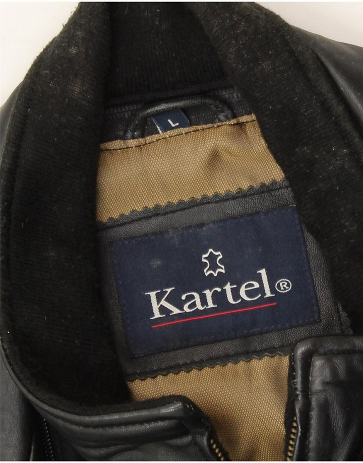 KARTEL Mens Leather Coat UK 40 Large Black Polyester Vintage Kartel and Second-Hand Kartel from Messina Hembry 