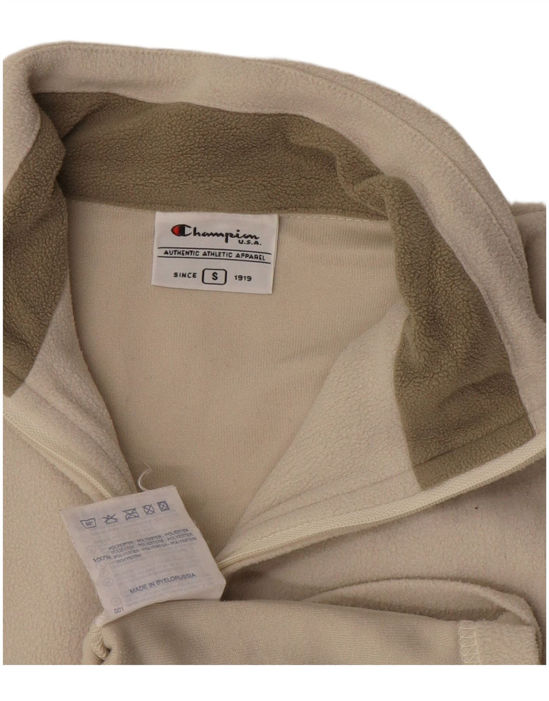 Champion Womens Zip Neck Fleece Jumper UK 10 Small Beige Polyester