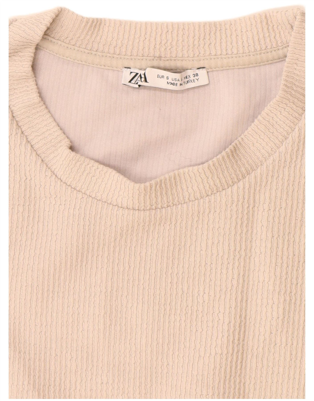 Zara Mens T-Shirt Top Small Beige Cotton