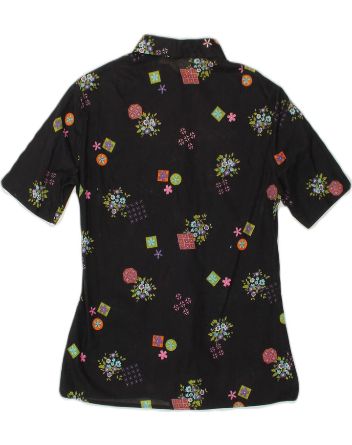 VINTAGE Womens Short Sleeve Shirt Blouse UK 12 Medium Black Geometric Vintage Vintage and Second-Hand Vintage from Messina Hembry 