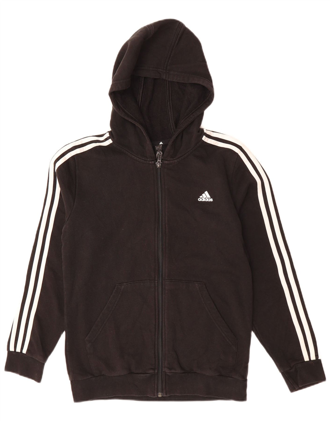 ADIDAS Boys Zip Hoodie Sweater 13-14 Years Black