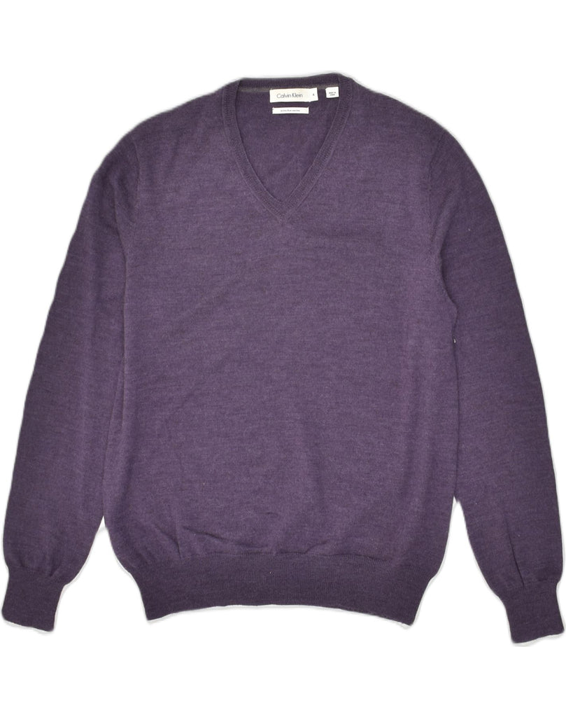 CALVIN KLEIN Mens V-Neck Jumper Sweater Medium Purple Merino Wool | Vintage Calvin Klein | Thrift | Second-Hand Calvin Klein | Used Clothing | Messina Hembry 