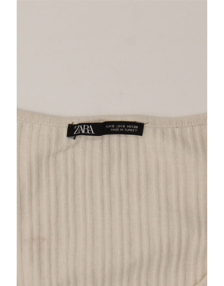 ZARA Womens Crop Blouse Top UK 8 Small Off White Vintage Zara and Second-Hand Zara from Messina Hembry 