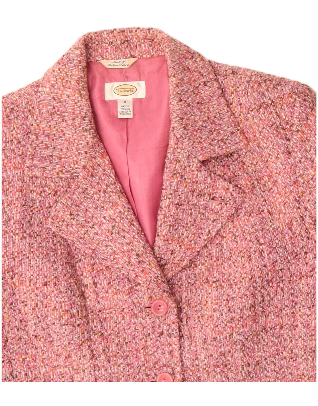 TALBOTS Womens 3 Button Blazer Jacket US 8 Medium Pink Flecked Acrylic