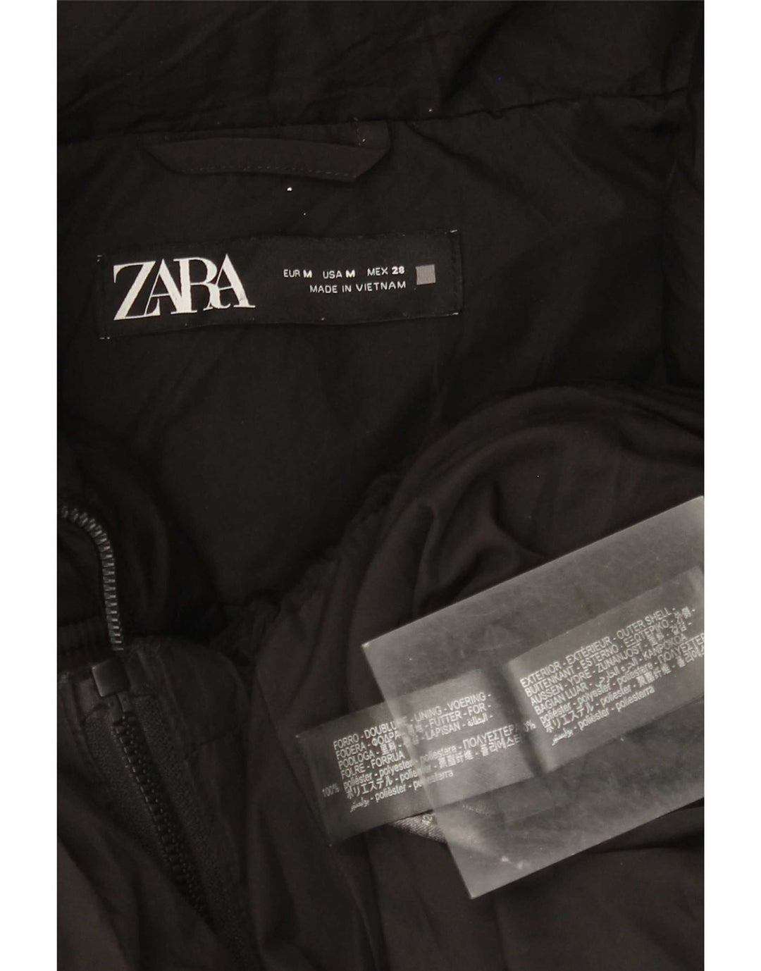 Zara Womens Hooded Oversized Padded Jacket UK 14 Medium Black Polyester