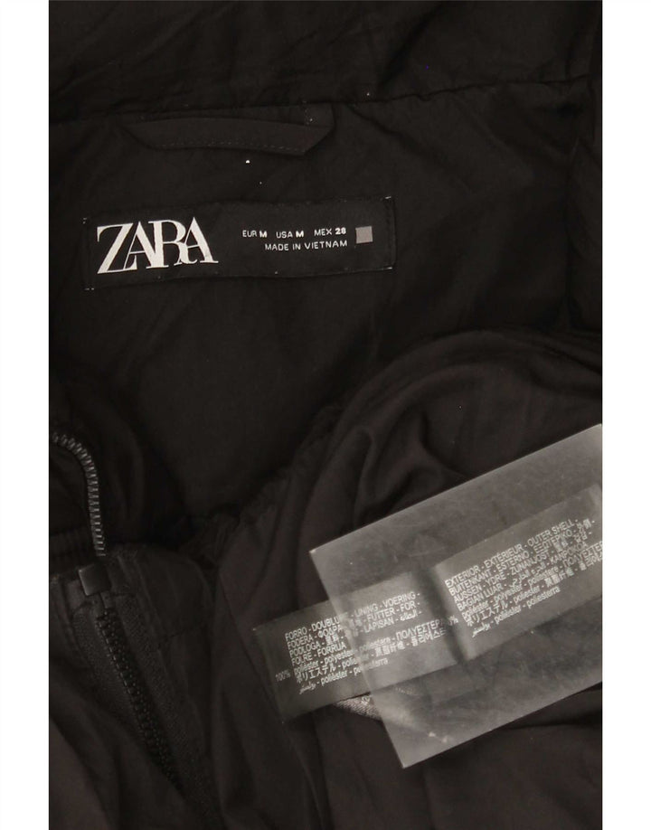 Zara Womens Hooded Oversized Padded Jacket UK 14 Medium Black Polyester