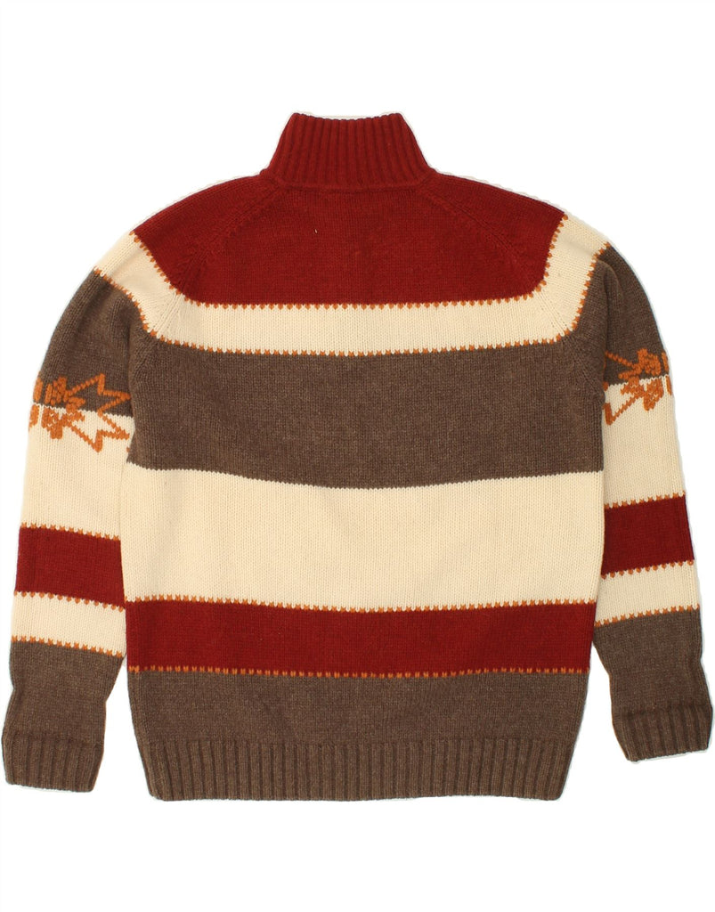 MCNEAL Mens Zip Neck Jumper Sweater Medium Brown Striped Lambswool Vintage McNeal and Second-Hand McNeal from Messina Hembry 