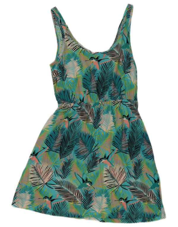 Vintage Womens A-Line Dress UK 10 Small Green Floral Cotton