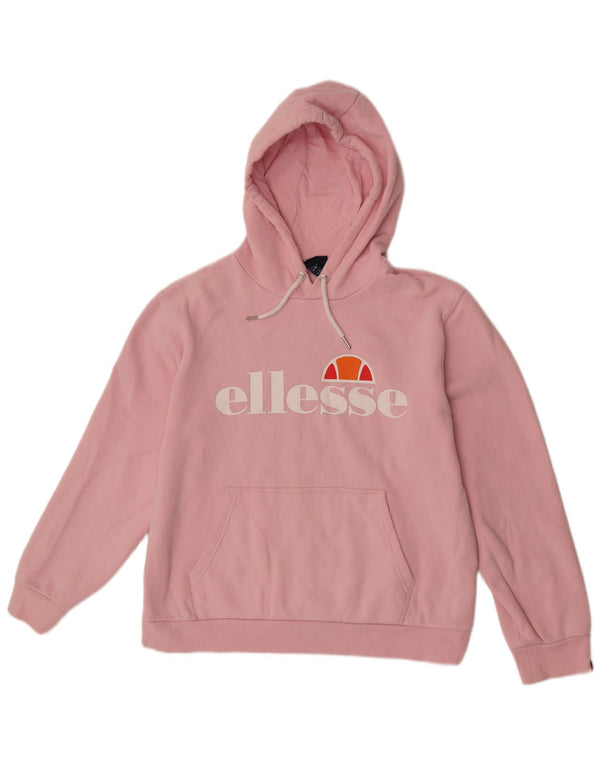 Ellesse Womens Graphic Hoodie Jumper UK 14 Large Pink Cotton
