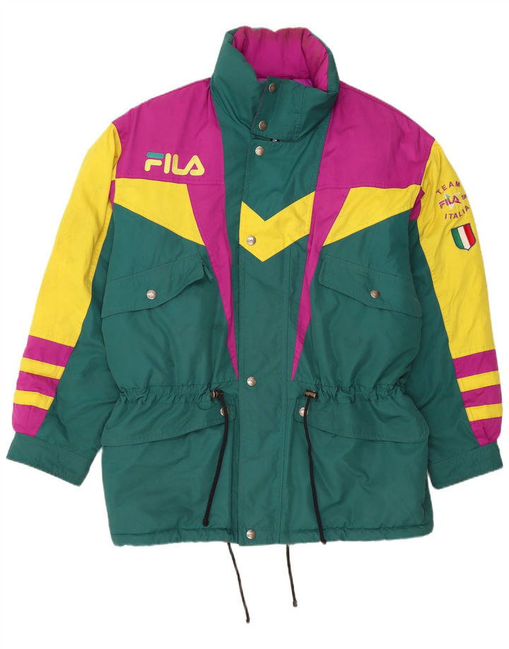 Fila Mens Graphic Hooded Ski Jacket IT 52 XL Green Colourblock