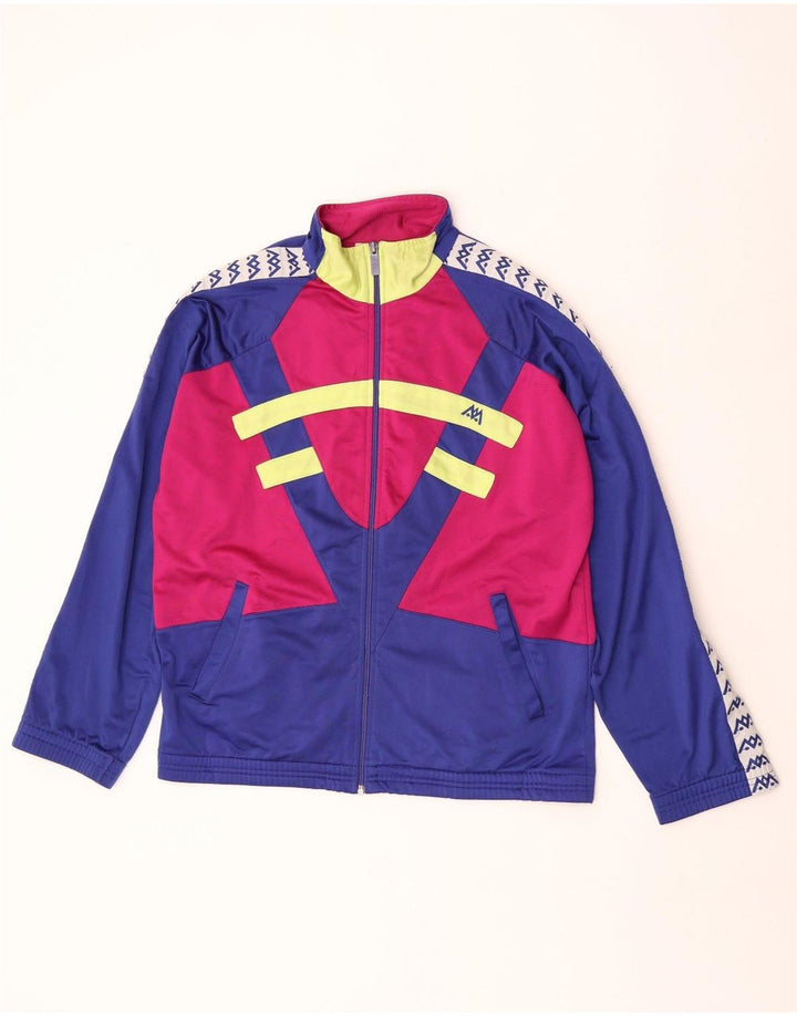 Vintage Mens Graphic Tracksuit Top Jacket Large Blue Colourblock Polyester