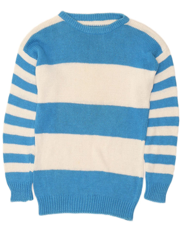 Vintage Womens Boat Neck Jumper Sweater UK 14 Medium Blue Striped