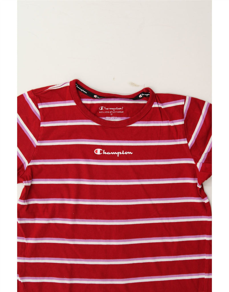 CHAMPION Girls T-Shirt Top 11-12 Years Red Striped Cotton Vintage Champion and Second-Hand Champion from Messina Hembry 
