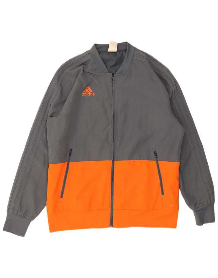 Adidas Mens Bomber Jacket UK 40 Large Grey Colourblock Polyester