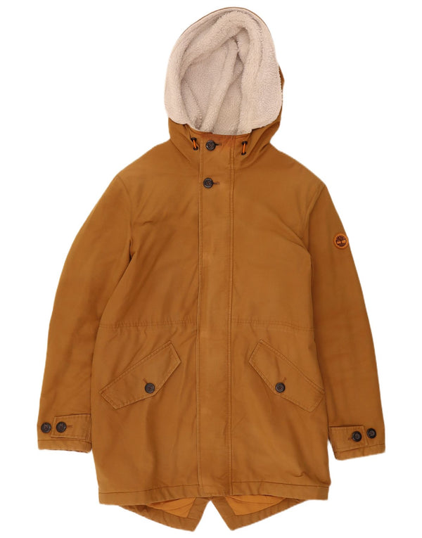 Timberland Mens Hooded Sherpa Parka Jacket UK 36 Small Brown Cotton