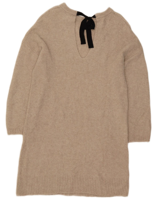 Massimo Dutti Womens 3/4 Sleeve Oversized Jumper Dress UK 10 Small Beige