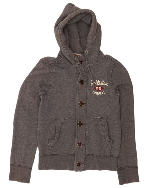 Hollister Mens Graphic Hooded Tracksuit Top Jacket Small Grey Flecked