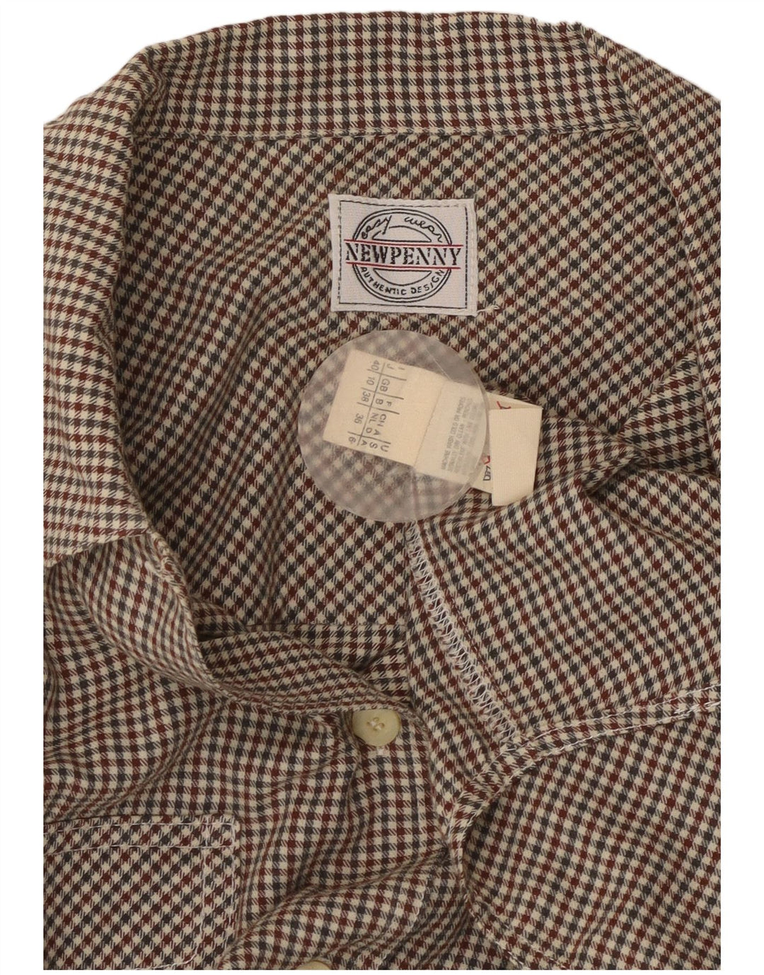 NEW PENNY Womens Flannel Shirt UK 10 Small Beige Houndstooth Cotton
