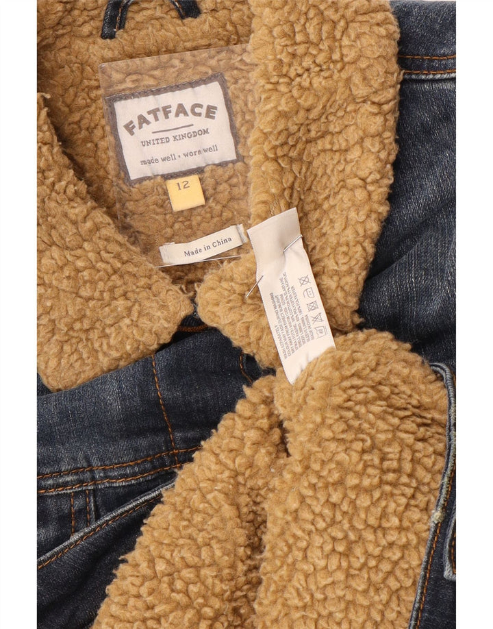 FAT FACE Womens Sherpa Denim Jacket UK 12 Medium  Blue Cotton