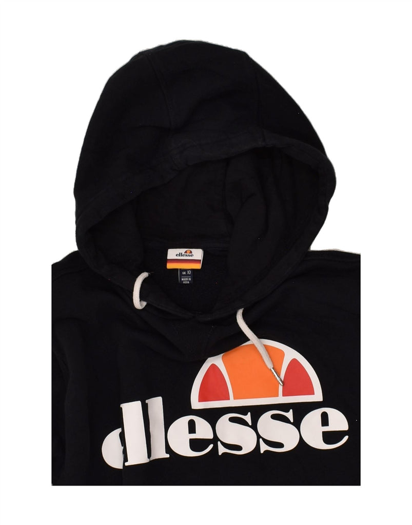 ELLESSE Womens Loose Fit Graphic Hoodie Jumper UK 10 Small  Black Cotton | Vintage Ellesse | Thrift | Second-Hand Ellesse | Used Clothing | Messina Hembry 