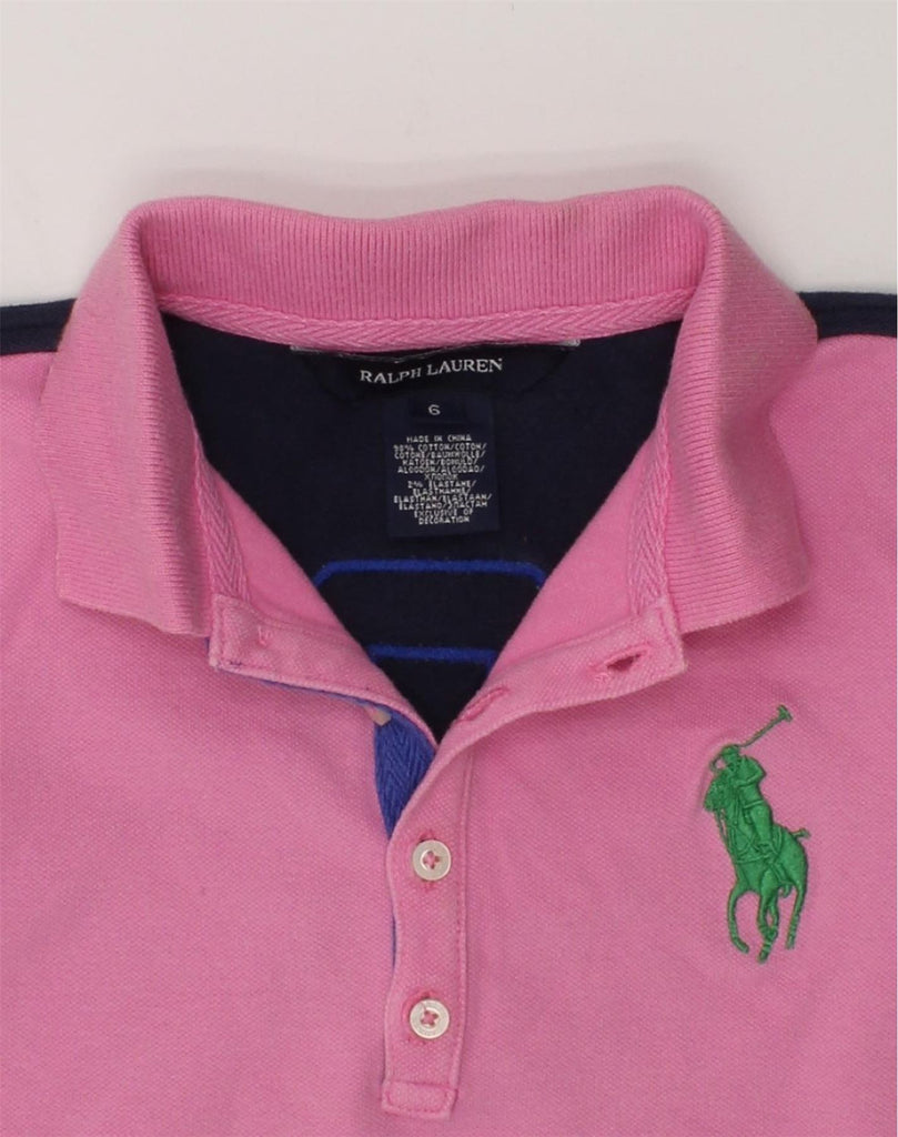 RALPH LAUREN Boys 3/4 Sleeve Rugby Polo Shirt 5-6 Years Pink Colourblock | Vintage Ralph Lauren | Thrift | Second-Hand Ralph Lauren | Used Clothing | Messina Hembry 