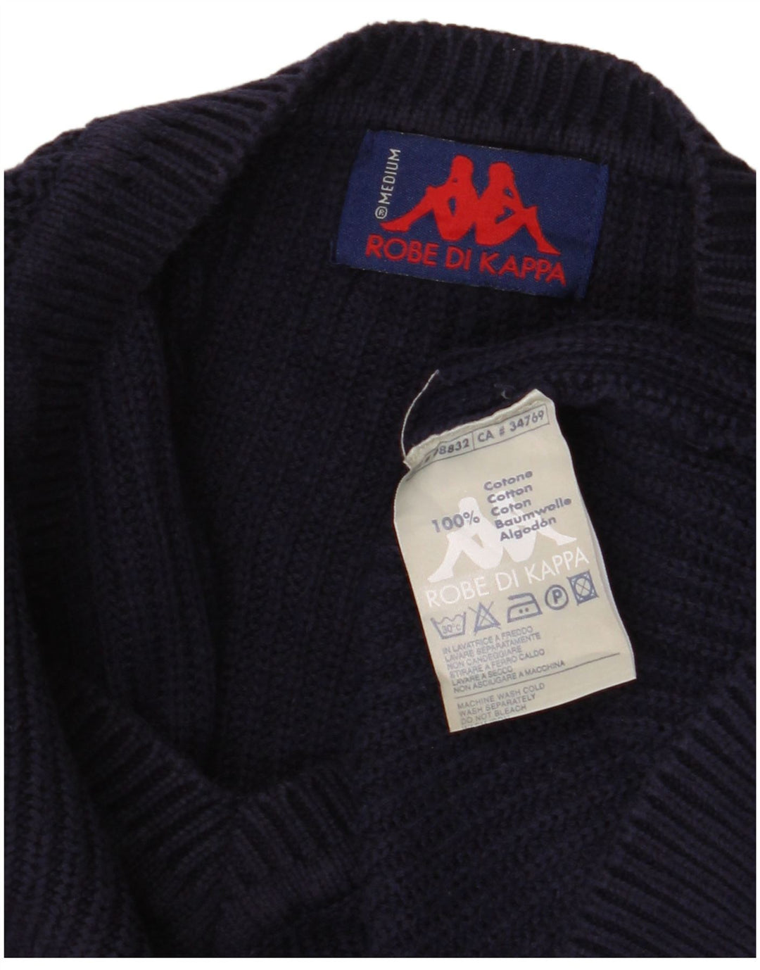 Kappa Mens V-Neck Jumper Sweater Medium Navy Blue Cotton