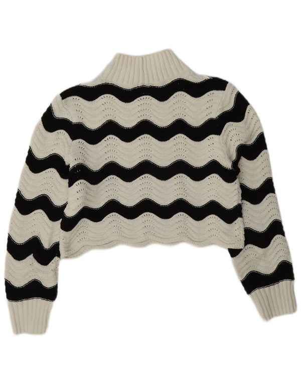 Zara Womens Crop Turtle Neck Jumper Sweater UK 10 Small White Striped
