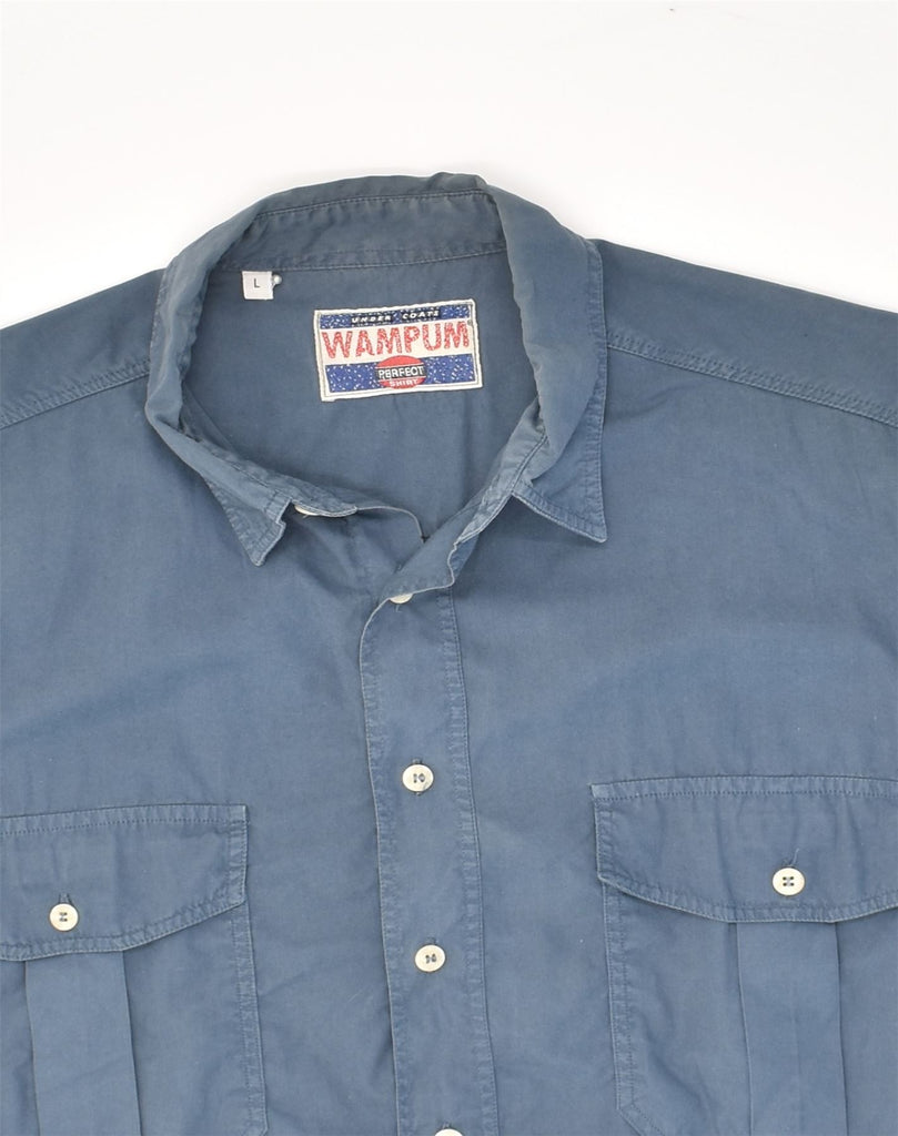 WAMPUM Mens Shirt Large Blue Cotton | Vintage Wampum | Thrift | Second-Hand Wampum | Used Clothing | Messina Hembry 