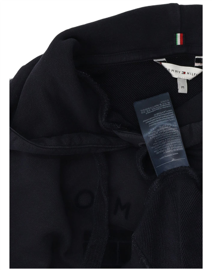 TOMMY HILFIGER Womens Graphic Hoodie Jumper UK 14 Medium Navy Blue Cotton