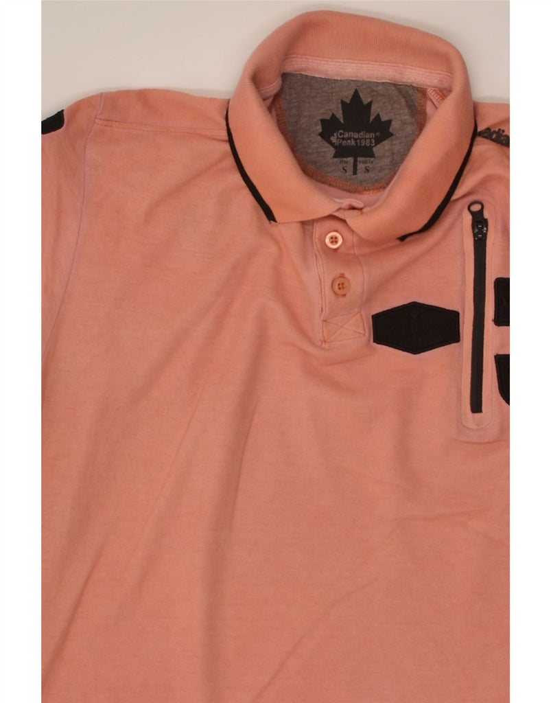 CANADIAN Mens Graphic Polo Shirt Small Pink Cotton | Vintage Canadian | Thrift | Second-Hand Canadian | Used Clothing | Messina Hembry 