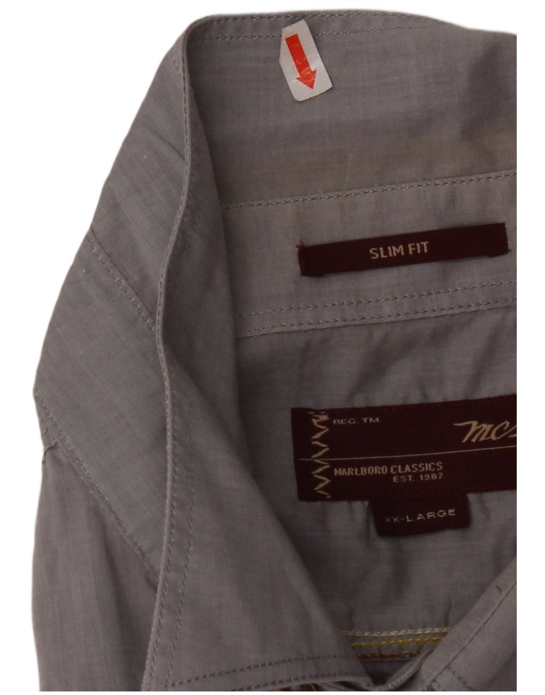 MARLBORO CLASSICS Mens Slim Fit Short Sleeve Shirt 2XL Grey Cotton