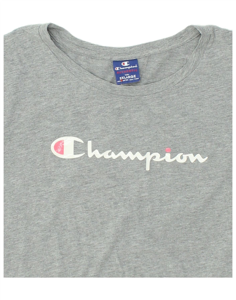 CHAMPION Womens Slim Fit Graphic T-Shirt Top UK 20 2XL Grey Vintage Champion and Second-Hand Champion from Messina Hembry 