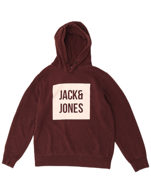 Jack & Jones Mens Graphic Hoodie Jumper Large Burgundy Cotton