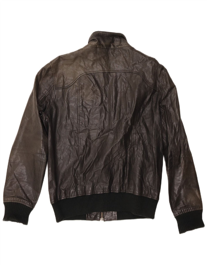 Jack & Jones Mens Leather Bomber Jacket UK 38 Medium Black