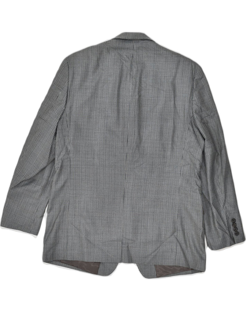 RALPH LAUREN Mens 2 Button Blazer Jacket UK 44 2XL  Grey Houndstooth Silk | Vintage Ralph Lauren | Thrift | Second-Hand Ralph Lauren | Used Clothing | Messina Hembry 