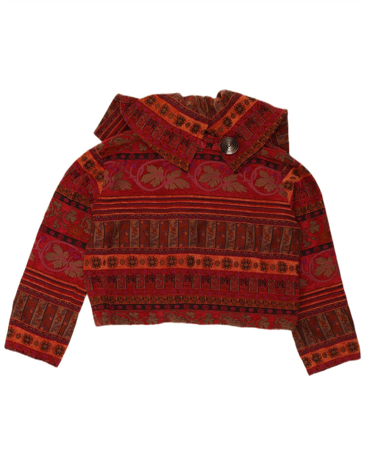 SHE'S CRAZY Womens Crop Oversized Blazer Jacket US 2 XS Burgundy Floral